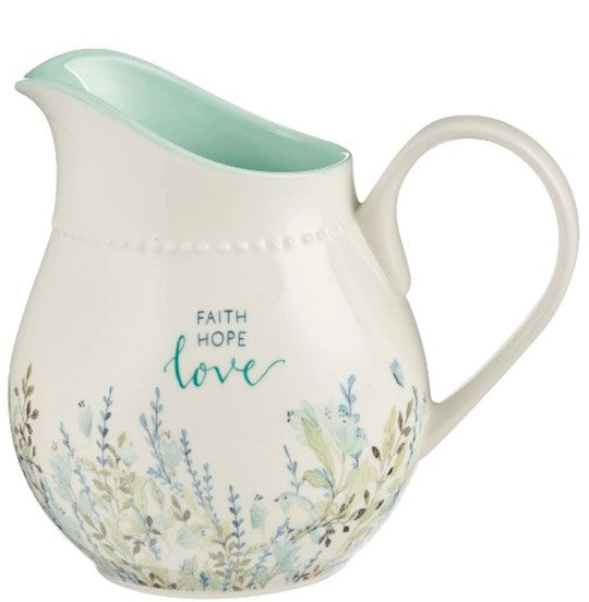 Pitcher-Teal Floral-Faith Hope Love