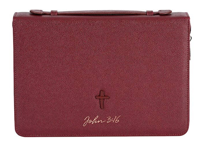 Bible Cover-John 3:16-Cross-Burgundy-XXLarge