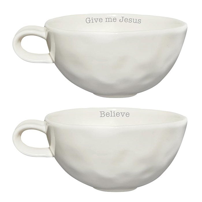 Mug Set-Hand Thrown-Believe/Give Me Jesus (10 Oz) (Set Of 2)