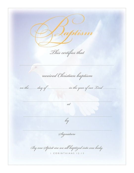 Certificate-Baptism (1 Corinthians 12:13) (Gold Foil Embossed Premium Stock) (Pack Of 6)