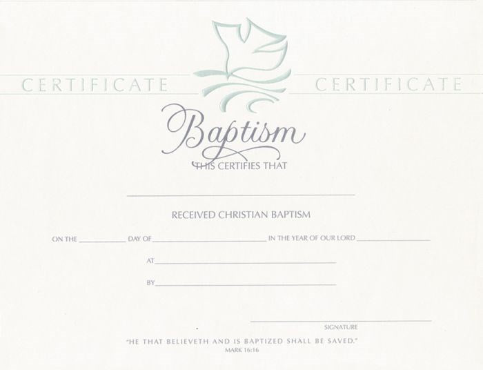 Certificate-Baptism/Dove (Mark 16:16) (Pearl Foil Embossed Premium Stock) (Pack Of 6)