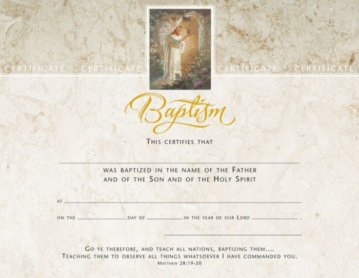 Certificate-Baptism/Sallman Art (Matthew 28: 19-20) (Gold Foil Embossed Premium Stock) (Pack Of 6)