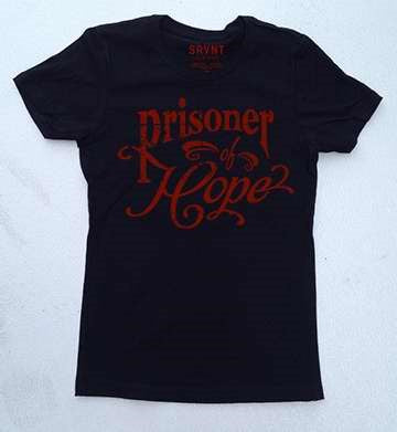 Tee Shirt-Prisoner Of Hope Womens Boyfriend Tee-Large-Black W/Red