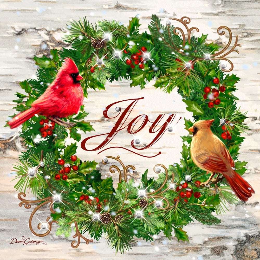 Pizazz Print-Pine Wreath-Joy w/Swarovski Crystals (10" x 10")