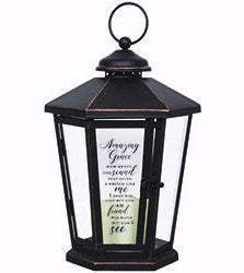 Lantern-Light The Way w/LED Candle & Timer-Amazing Grace (16" x 9.5" x 9.5")