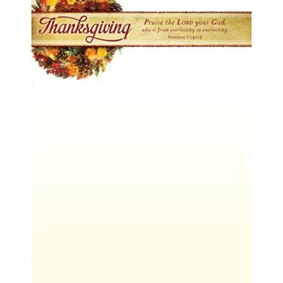 Letterhead-Thanksgiving Wreath (Nehemiah 9:5 NIV) (Pack Of 100)