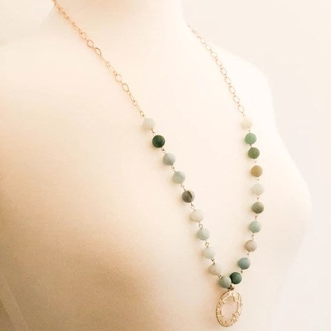 Necklace-Gigi Circle-Turquoise/14K Gold Plated (30" w/2" Ext)