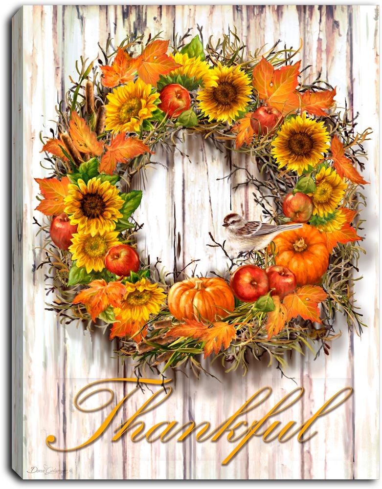 Mini Canvas-Thankful Wreath-LED Tabletop w/Timer (8" x 6")