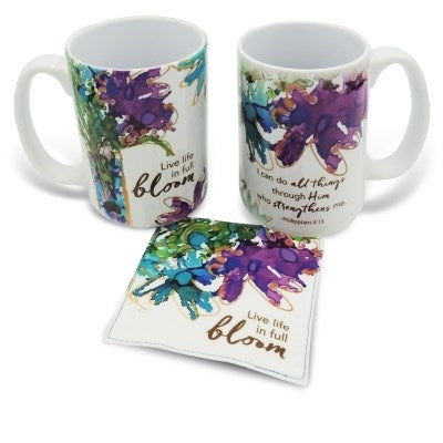 Mug w/Fabric Coaster-Lovitude-Bloom (15 Oz)