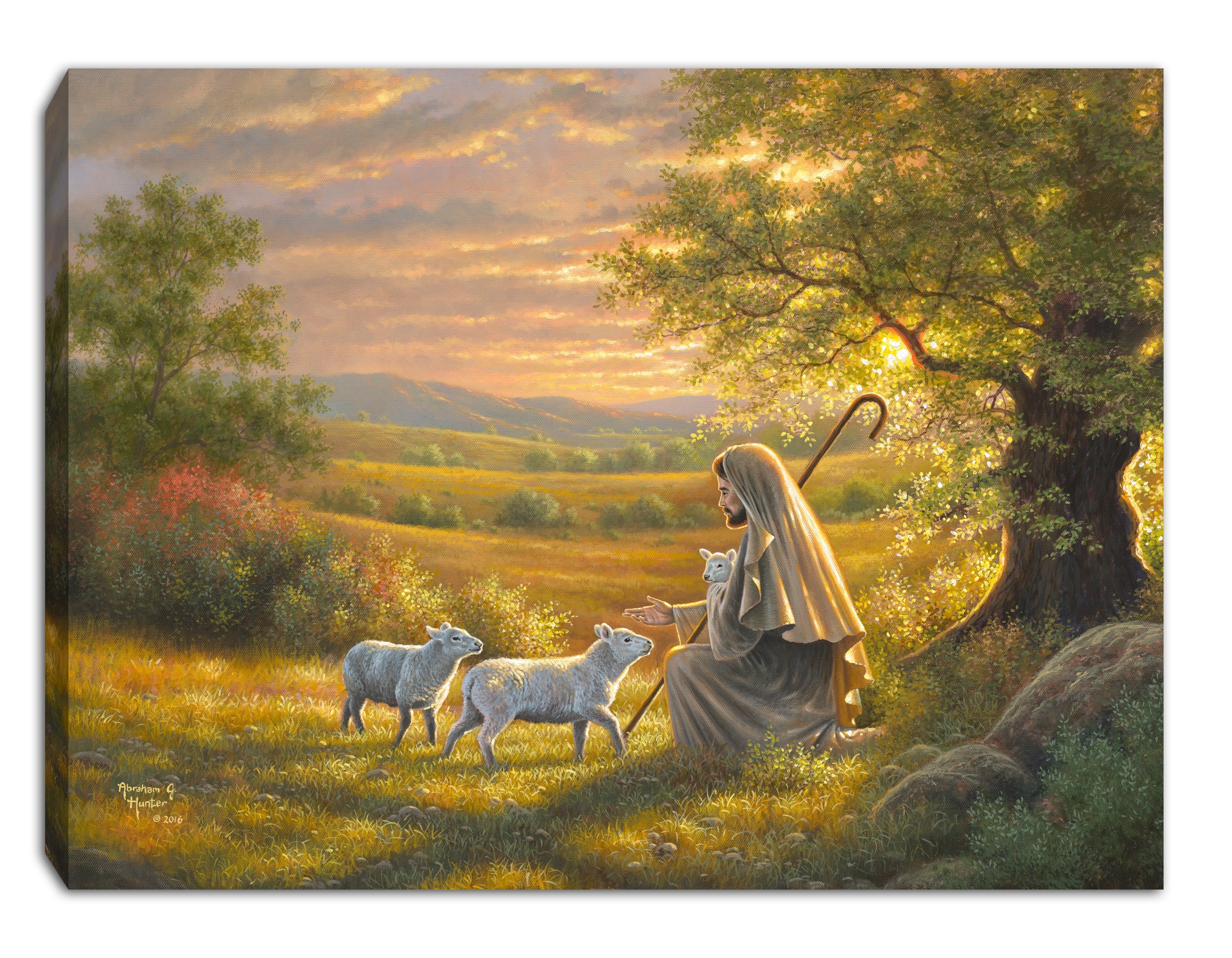 Mini Canvas-Come Unto Me-Jesus w/Lambs LED Tabletop w/Timer (8" x 6")