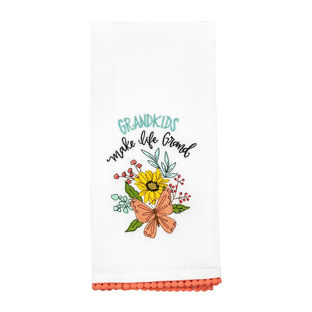 Tea Towel-Grandkids Make Life Grand/Floral Embroidered (18 x 28)