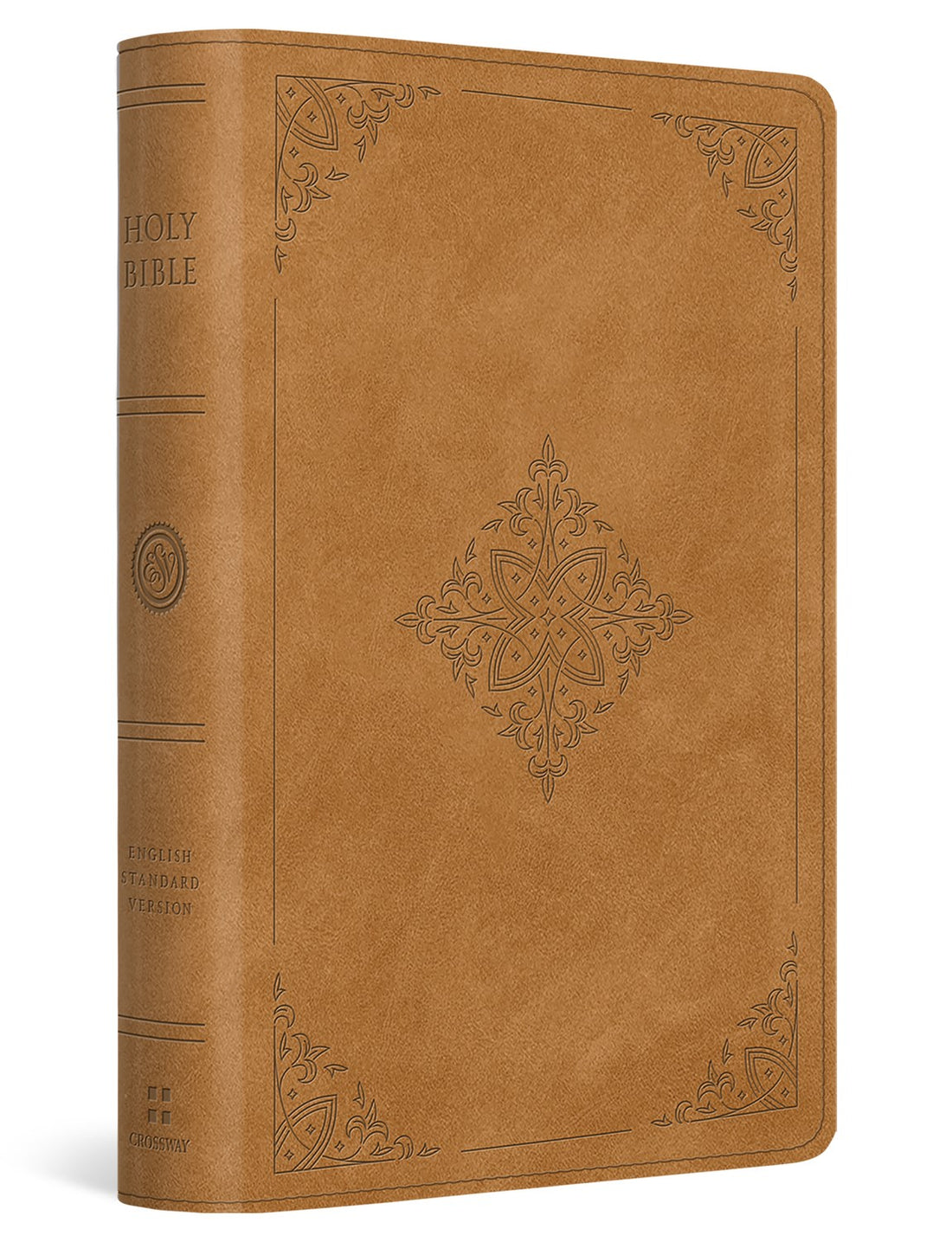 ESV Large Print Bible-Nubuck Caramel Fleur-de-lis Design TruTone