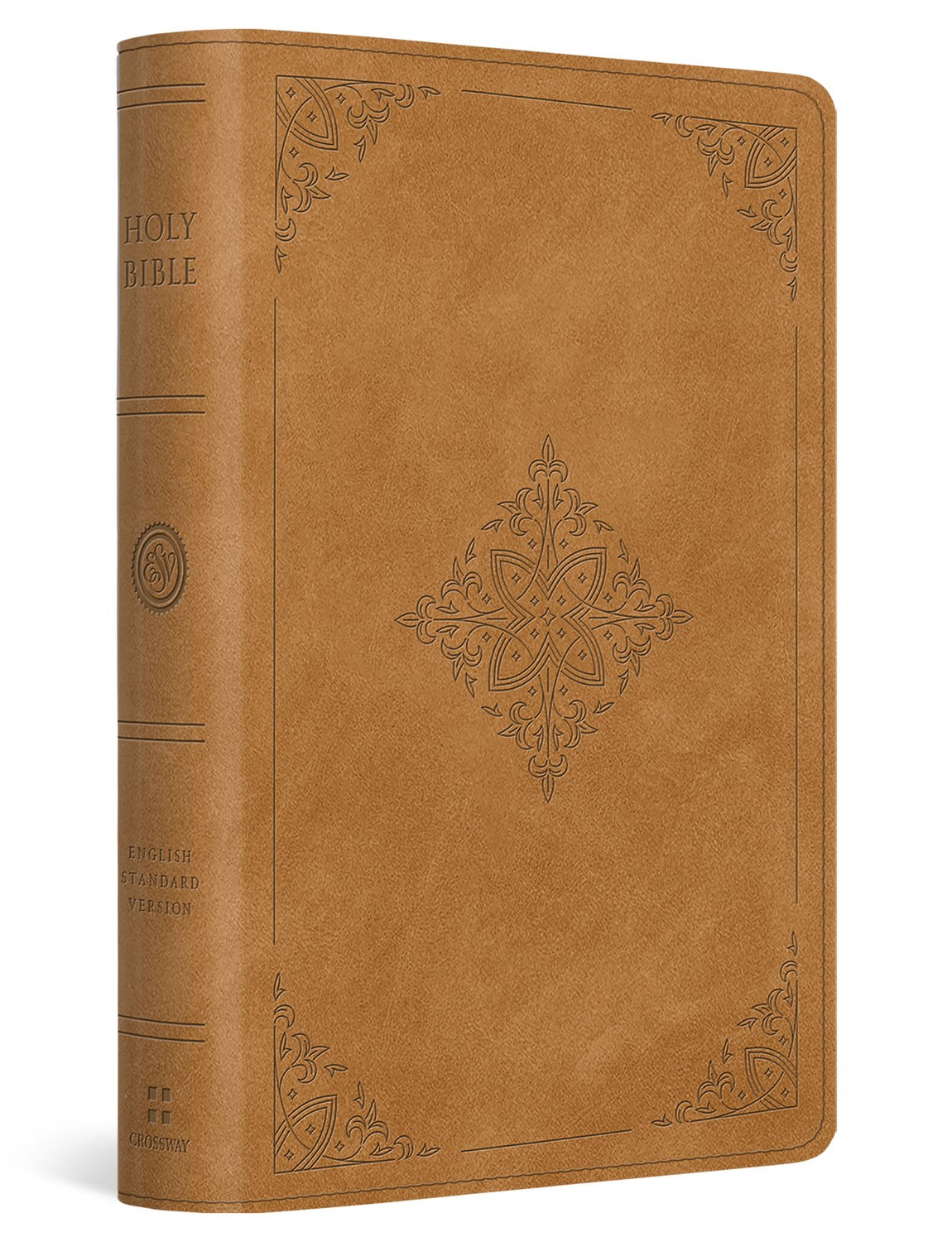ESV Large Print Bible-Nubuck Caramel Fleur-de-lis Design TruTone
