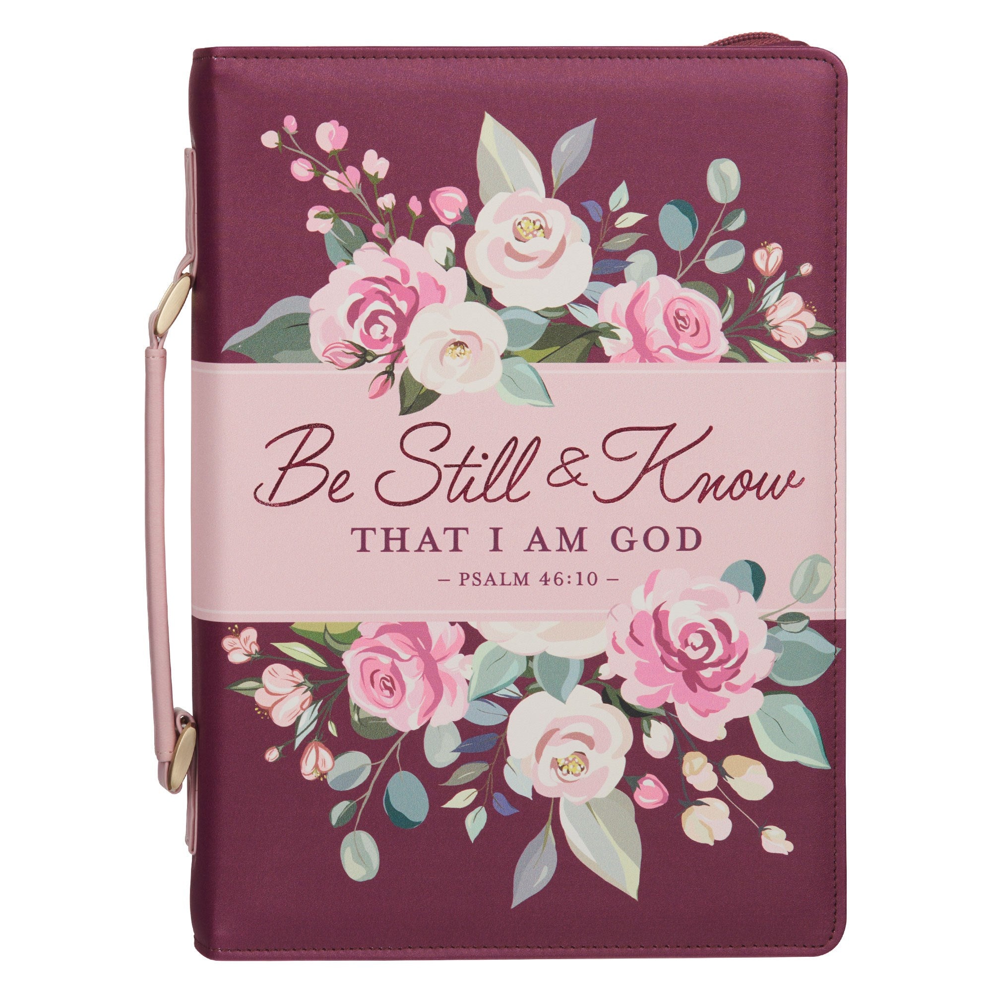 Bible Cover-Fashion Burgundy Be Still Ps. 46:10-Med