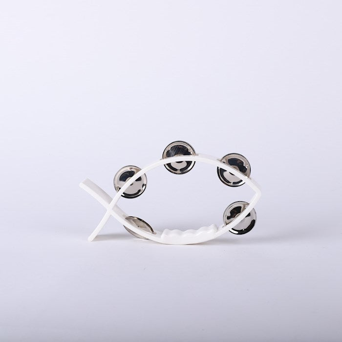 Instrument-Tambourine-Little Fish Shape-White (8" x 4 1/2")