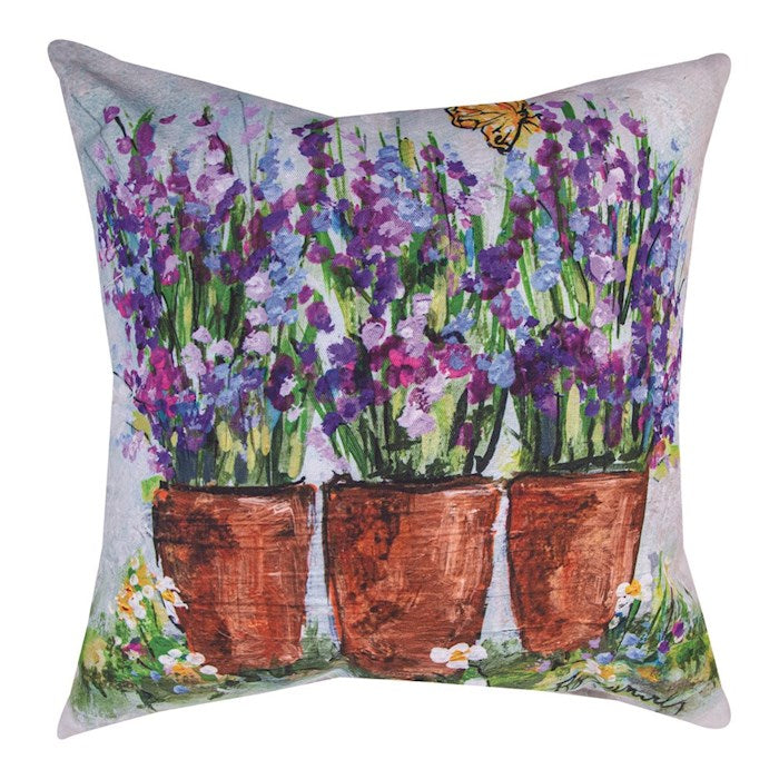 Pillow-Three Pots With Lavender-Indoor/Outdoor (18" x 18")