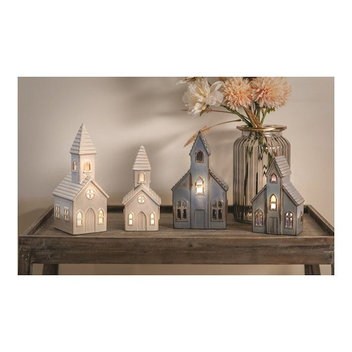 Home Decor-LED Church-Blue-Light Unto My Path (3.25" x 3" x 7.625") (Set Of 4)