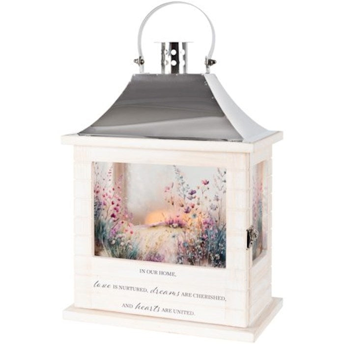 Lantern w/Flameless LED Candle &amp; Timer-Wooden Slat/In Our Home (8.75&quot; x 12.5&quot; x 5.25&quot;)