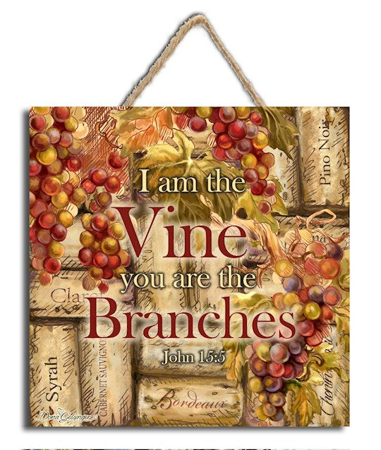 Sign-Corks And Vines w/ Rope Hanger (8" x 8")