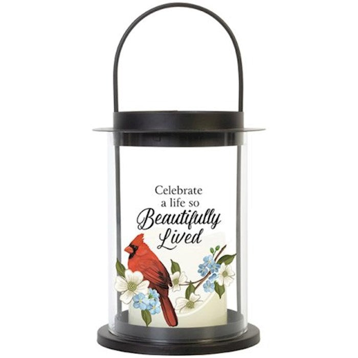 Lantern w/Flameless LED Candle &amp; Timer-Cylinder-Celebrate A Life (10.25&quot;H x 5&quot;D)