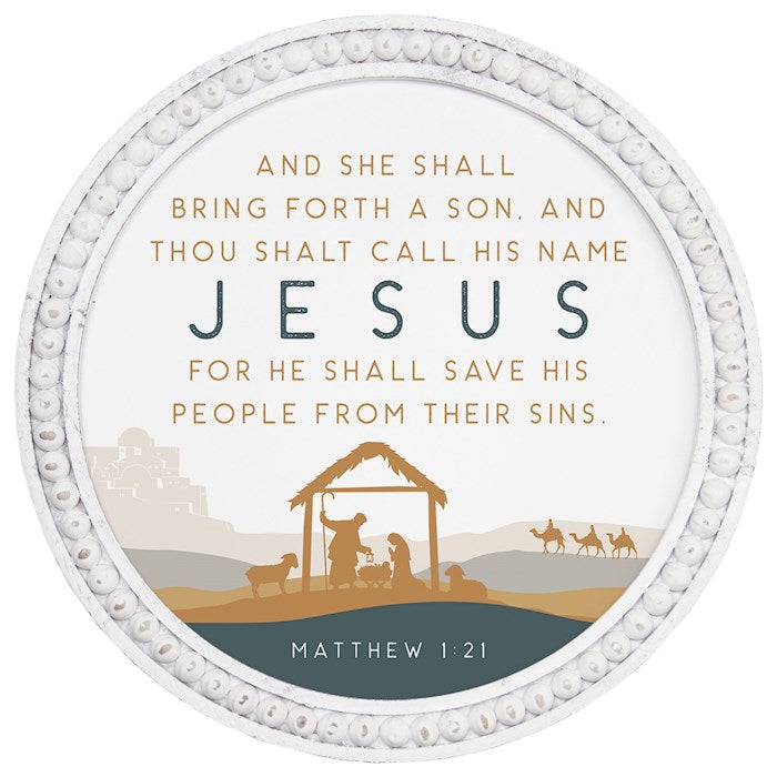 Beaded Art Round-Call His Name Jesus-Matthew 1:21 (KJV) (14 x 14)