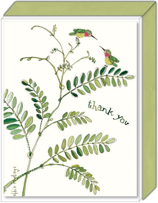 Note Card-Blank-Special Finish-Hummingbirds And Ferns/Thank You (Pack Of 15)