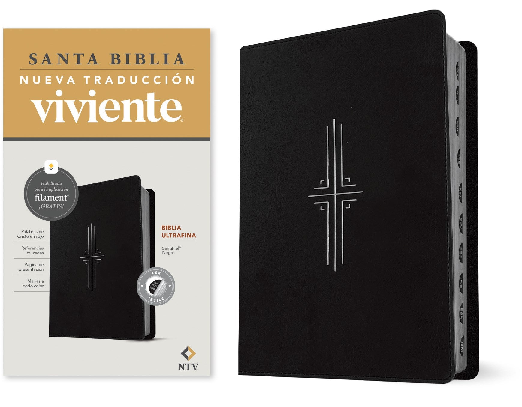 NTV Thinline Bible  Filament-Enabled (Biblia Ultrafina con Filament)-Black LeatherLike Indexed