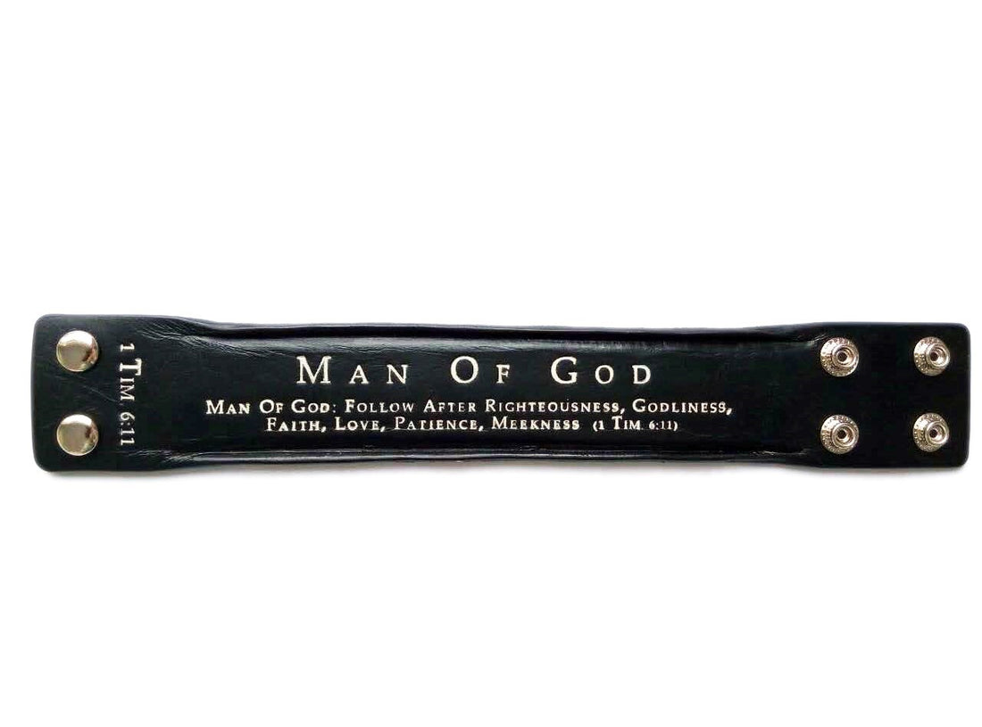 Bracelet-Black Leather-Man Of God (Mens) (9&quot;)