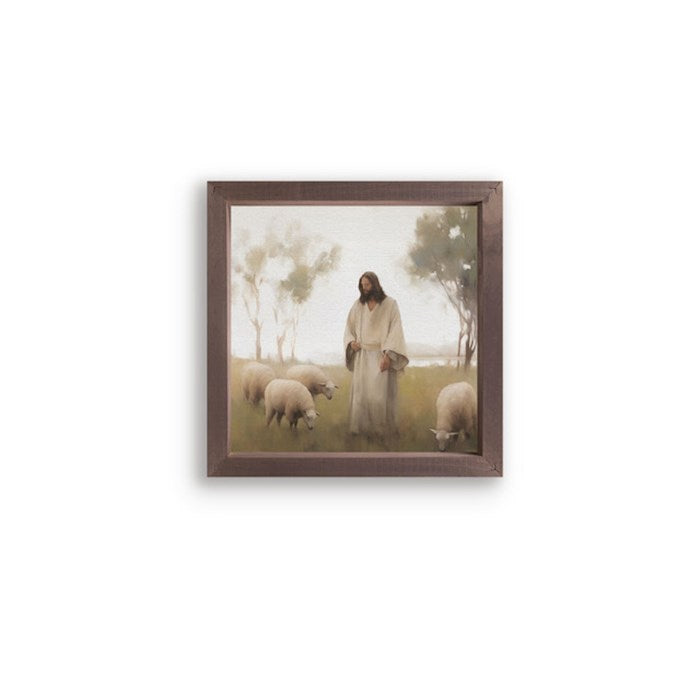 Framed Art-Jesus &amp; Sheep (11" x 11")