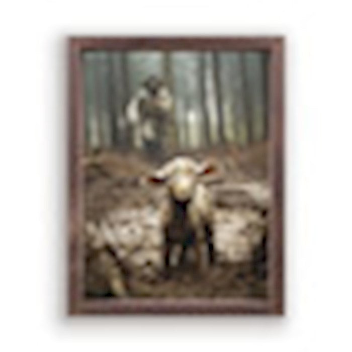 Framed Art-Jesus Running After A Lost Lamb (12.75" x 16.75")