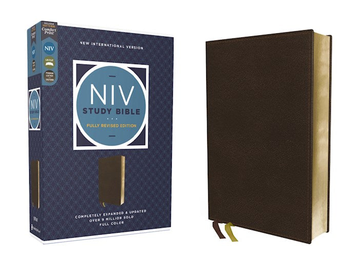 NIV Study Bible Fully Revised Edition (Comfort Print)-Brown Genuine Calfskin Leather