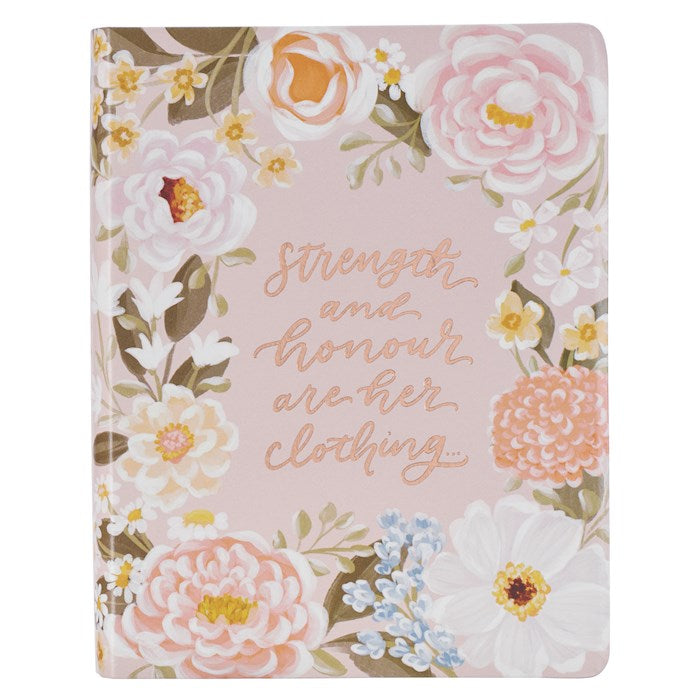 KJV Note-Taking Bible (Proverbs 31:25)-Peach Floral Mango Faux Leather