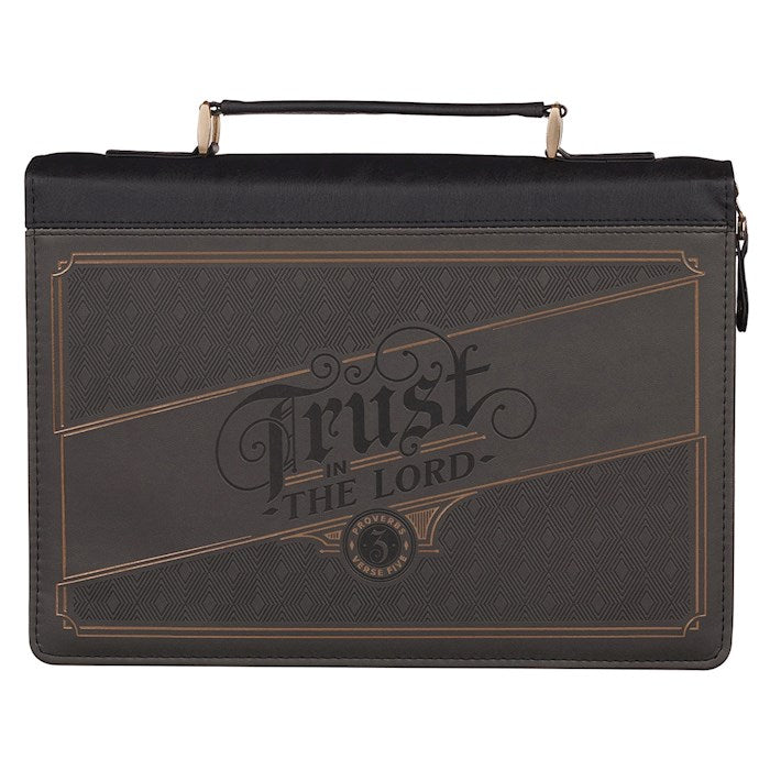 Bible Cover-Trust In The Lord (Proverbs 3:5)-Charcoal Faux Leather-Medium