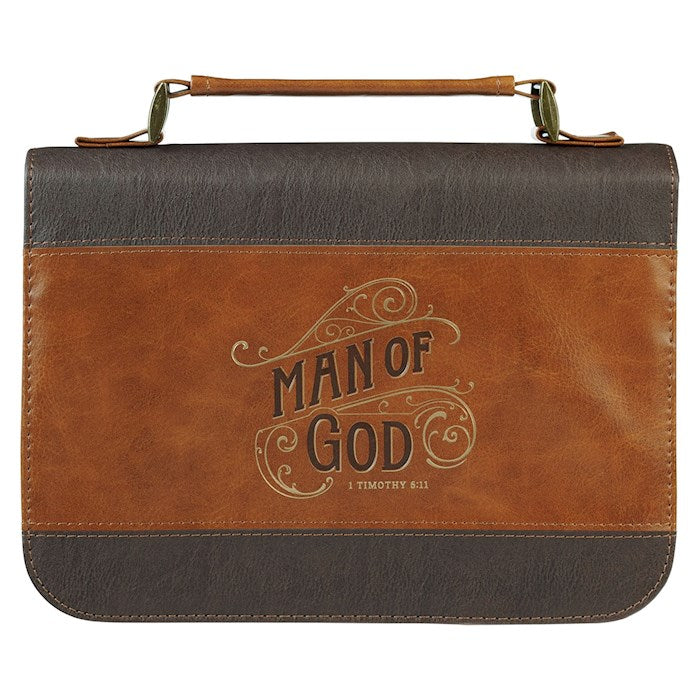 Bible Cover-Man Of God (1 Timothy 6:11)-Honey-Brown/Espresso Faux Leather-XLarge