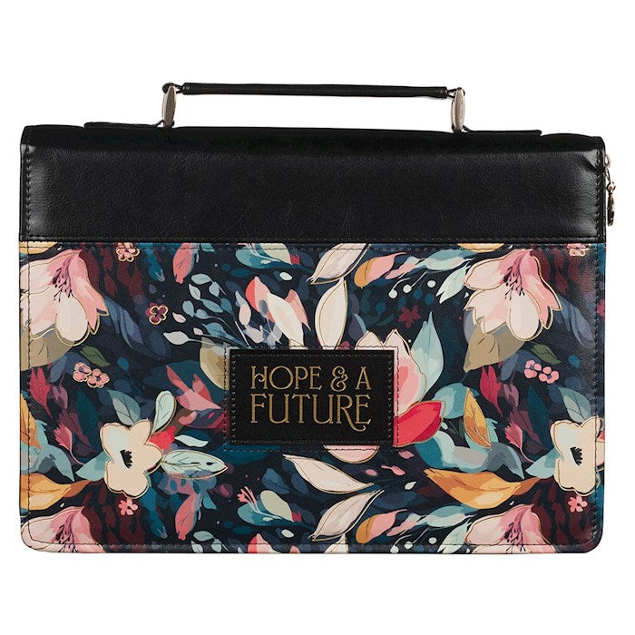 Bible Cover-Hope &amp; A Future (Jeremiah 29:11)-Botanical Midnight Faux Leather Fashion-Large