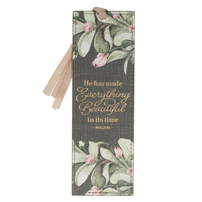Bookmark-He Has Made Everything Beautiful (Ecclesiastes 3:11)-Green Faux Leather