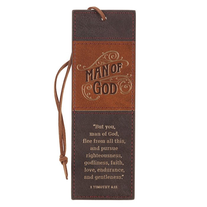Bookmark-Man Of God (1 Timothy 6:11)-Honey-Brown/Espresso Faux Leather
