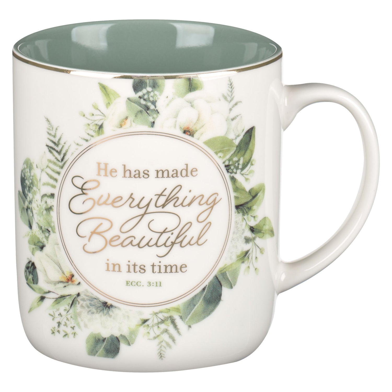 Mug-He Has Made Everything Beautiful (Eccesiastes 3:11)-Green Floral  (MUG1111)