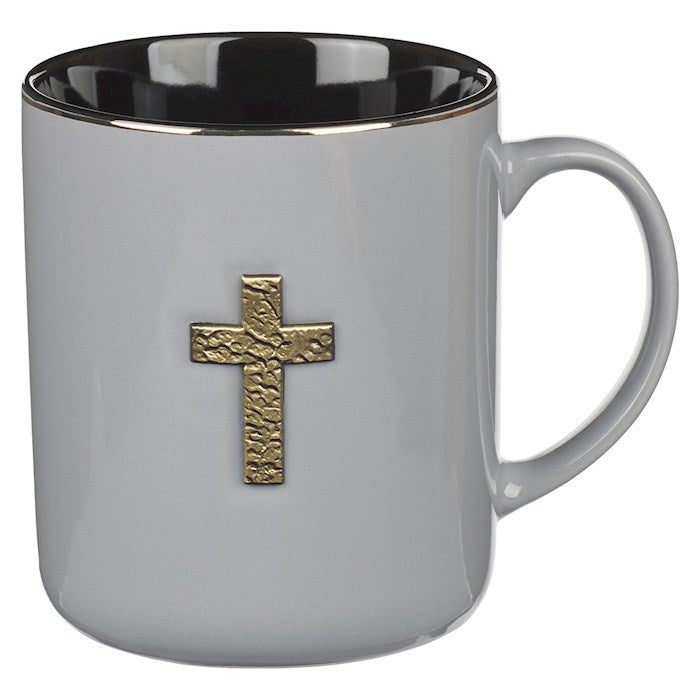 Mug-Gray w/Metal Cross (1 Peter 2:24) (MUG1136)