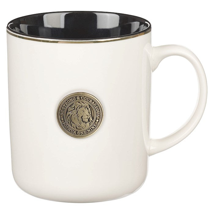 Mug-Black w/Metal Lion Coin (Joshua 1:9) (MUG1137)