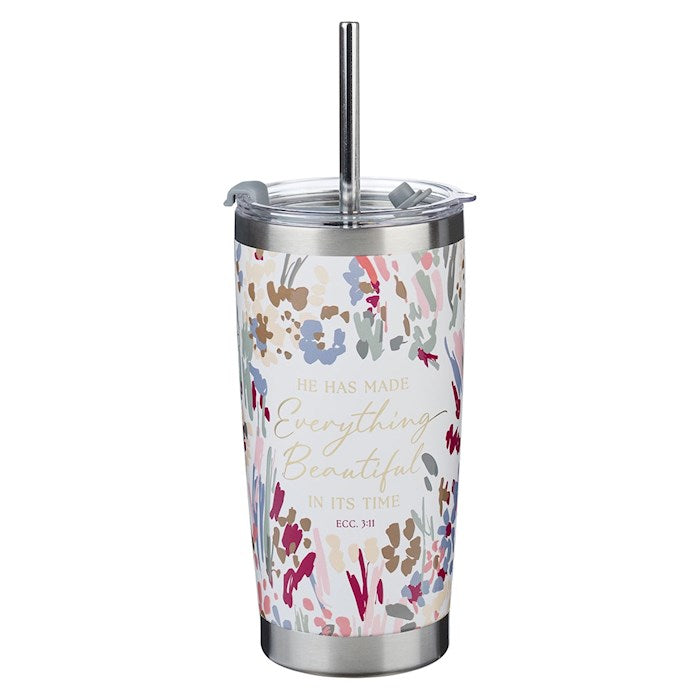 Stainless Steel Tumbler-Floral W/ Straw-Everything Beautiful Ecc. 3:11