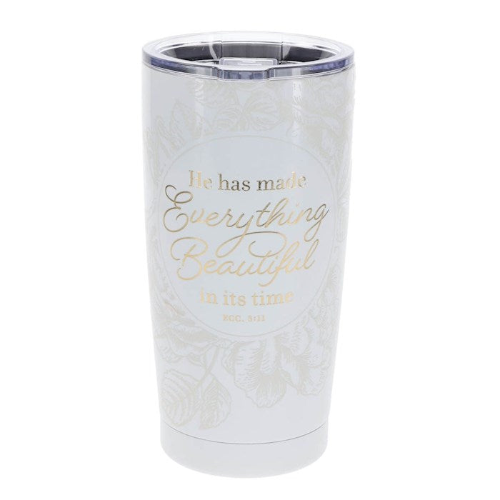 Travel Tumbler-He Has Made Everything Beautiful (Ecc. 3:11)-Ivory Stainless Steel (18 oz)