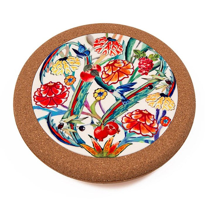 Trivet-Flowers Of The Field Cork &amp; Ceramic-8" (