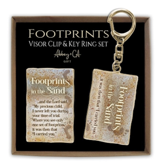 Visor Clip &amp; Key Ring Set-Footprints In The Sand