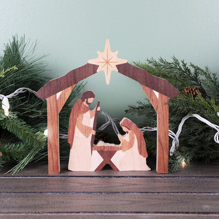 Nativity Set-Mary Joseph Jesus &amp; Stable (2 Piece Set) (8"W x 7.5"H)