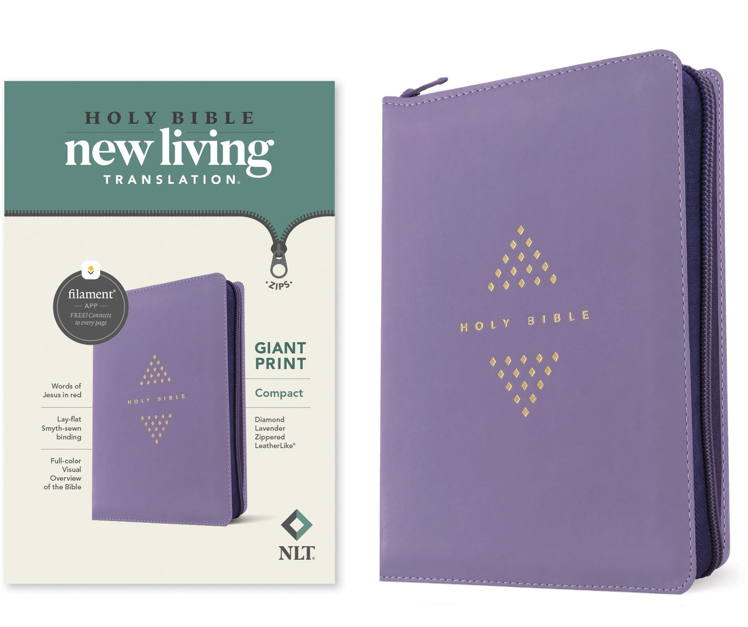 NLT Compact Giant Print Zipper Bible  Filament-Enabled Edition-Diamond Lavender Leatherlike