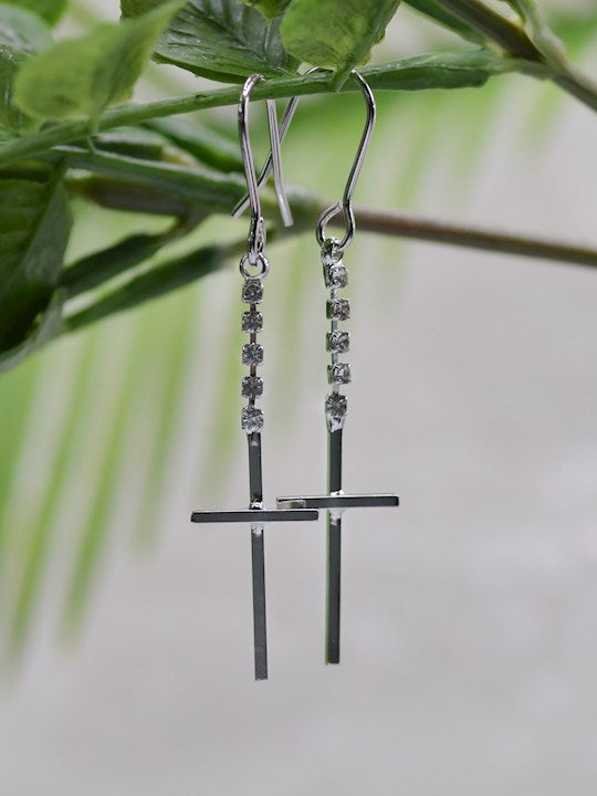 Earrings-Eden Merry-Cz Crystal-Cross-Silver