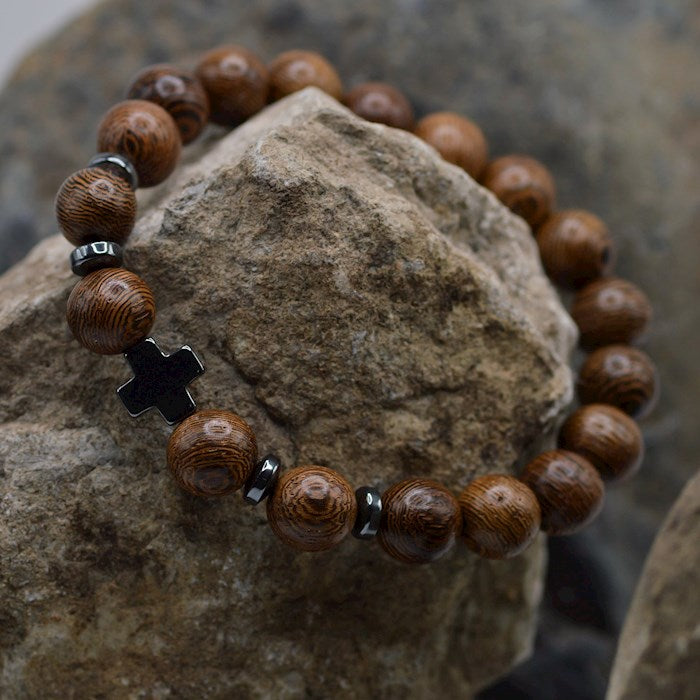 Bracelet-Eden Merry-Beaded-Cross-Wood