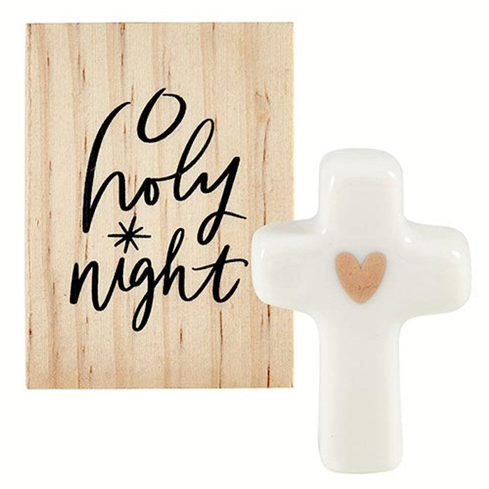 Ceramic Cross Figurine In Wood Box/O Holy Night (2"W x 2.75"H-Box)