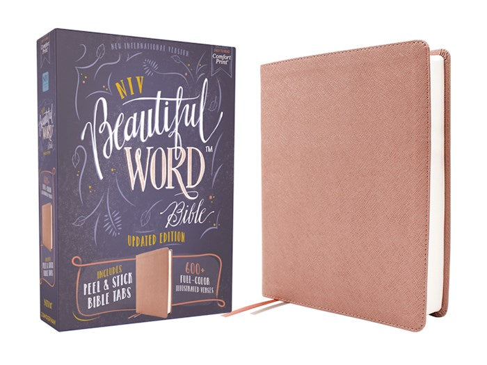 NIV Beautiful Word Bible Updated Edition With Peel/Stick Bible Tabs (Comfort Print)-Pink Leathersoft